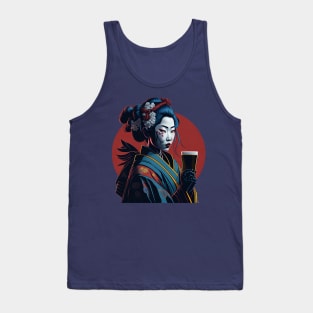 Japanese Geisha With A Beer Mug Tank Top